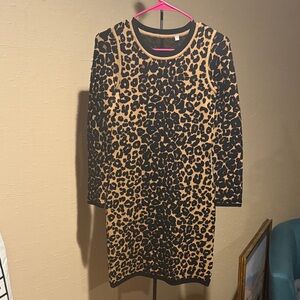 A.L.C. Black and Tan Animal Print Long Sleeve Dress